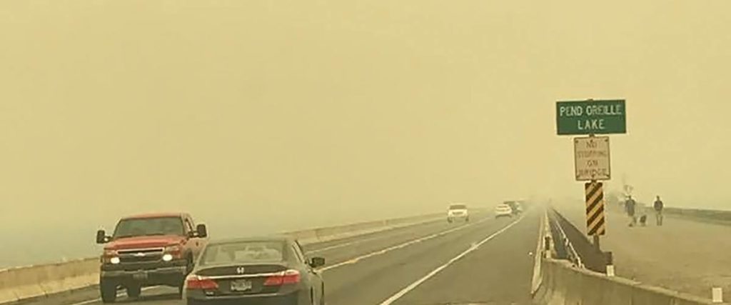 Smoke on Lake Pend Oreille Long Bridge